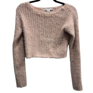 HYFVE Women's Small Fuzzy Knit Cropped Sweater – Blush Pink Long Sleeve Pullover